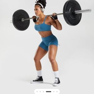 Gymshark Set Legacy  Lakeside Blue Bandeau Sports Bra S & Ruched Tight Shorts M